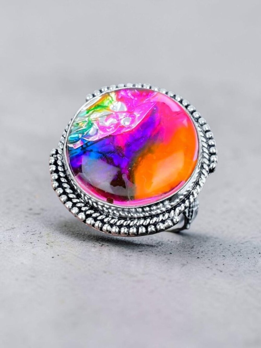 Ammolite 925 Silver Plated Handmade Ring of US Size 9